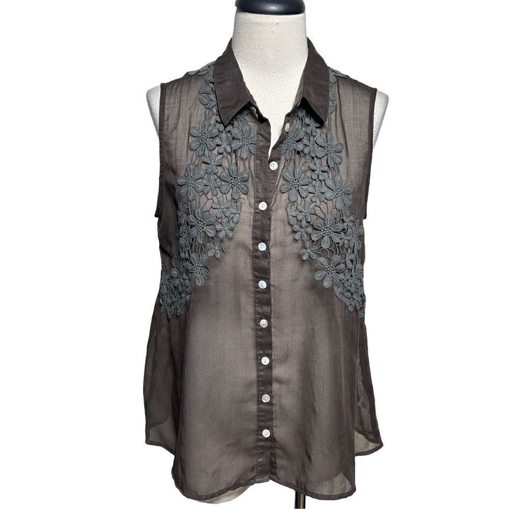NICHII Woman Brown Sheer Button Up Sleeveless Blouse Size 0